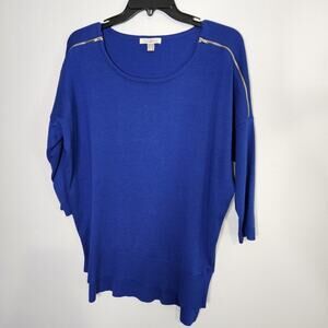 Roz & Ali Sweater Womens M Blue Soft Knit Pullover Zipper Accents Drop Shoulder
